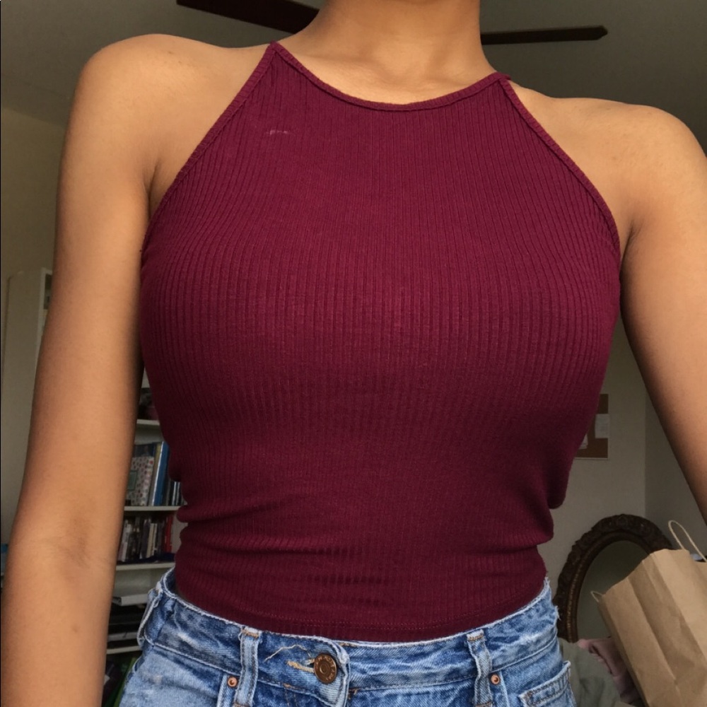 Crop Plum Halter Top